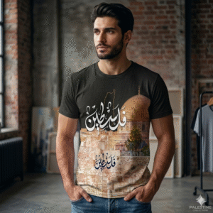 Modern Graphic T-Shirt with Middle Eastern Architecture & Calligraphy Design