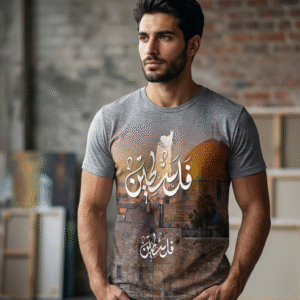 Men’s Palestine Graphic T-Shirt – Arabic Calligraphy Dome Print Casual Cotton Tee