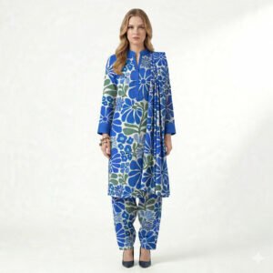 Elegant Blue Floral Printed Kurta Set with Dupatta for Women
